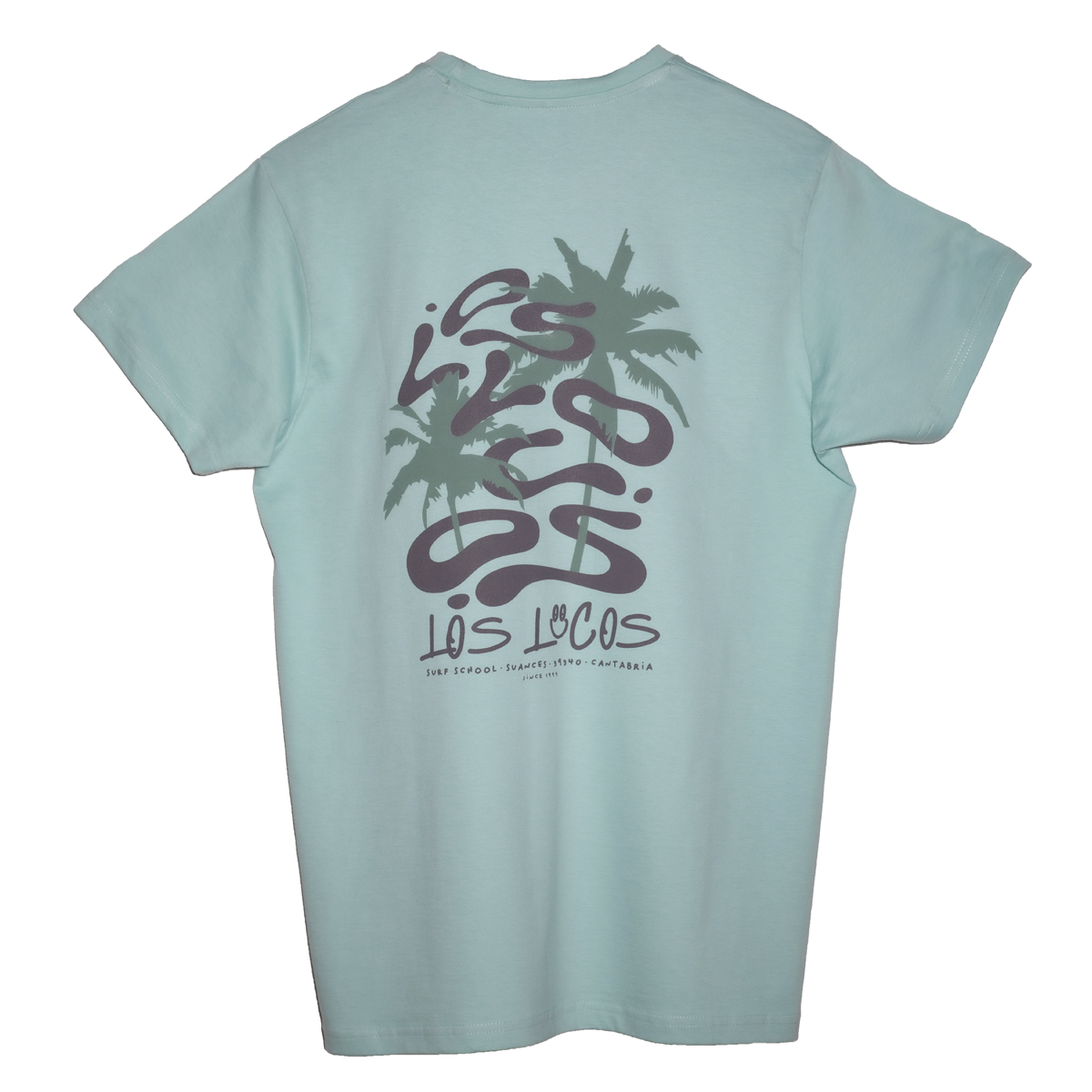 camiseta manga corta menta logotipo palmeras TIENDA SURF LOS LOCOS SUANCES