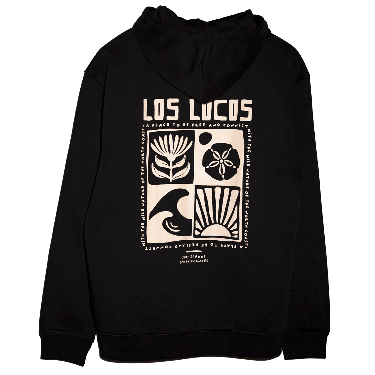 sudadera 1 capucha cremallera negro natura los locos tienda de surf