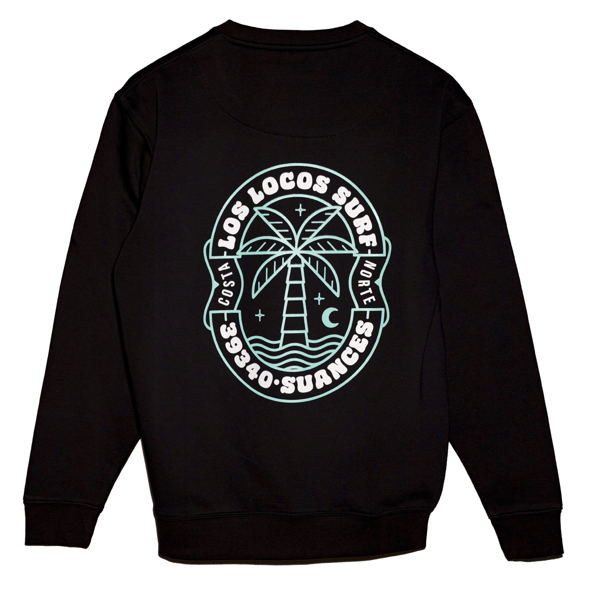 sudadera cuello redondo negro palmeras luna los locos tienda de surf